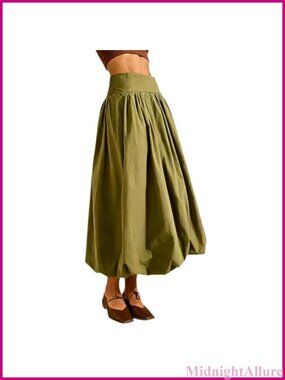 Women Y2K Bubble Maxi Skirt Low Waist A Line Pleated Long Skirt Summer